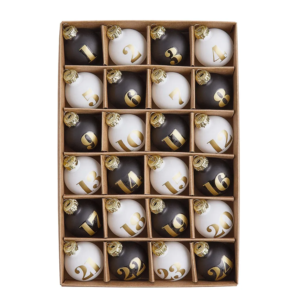 ADVENT set 24 globuri Ø3cm alb/negru