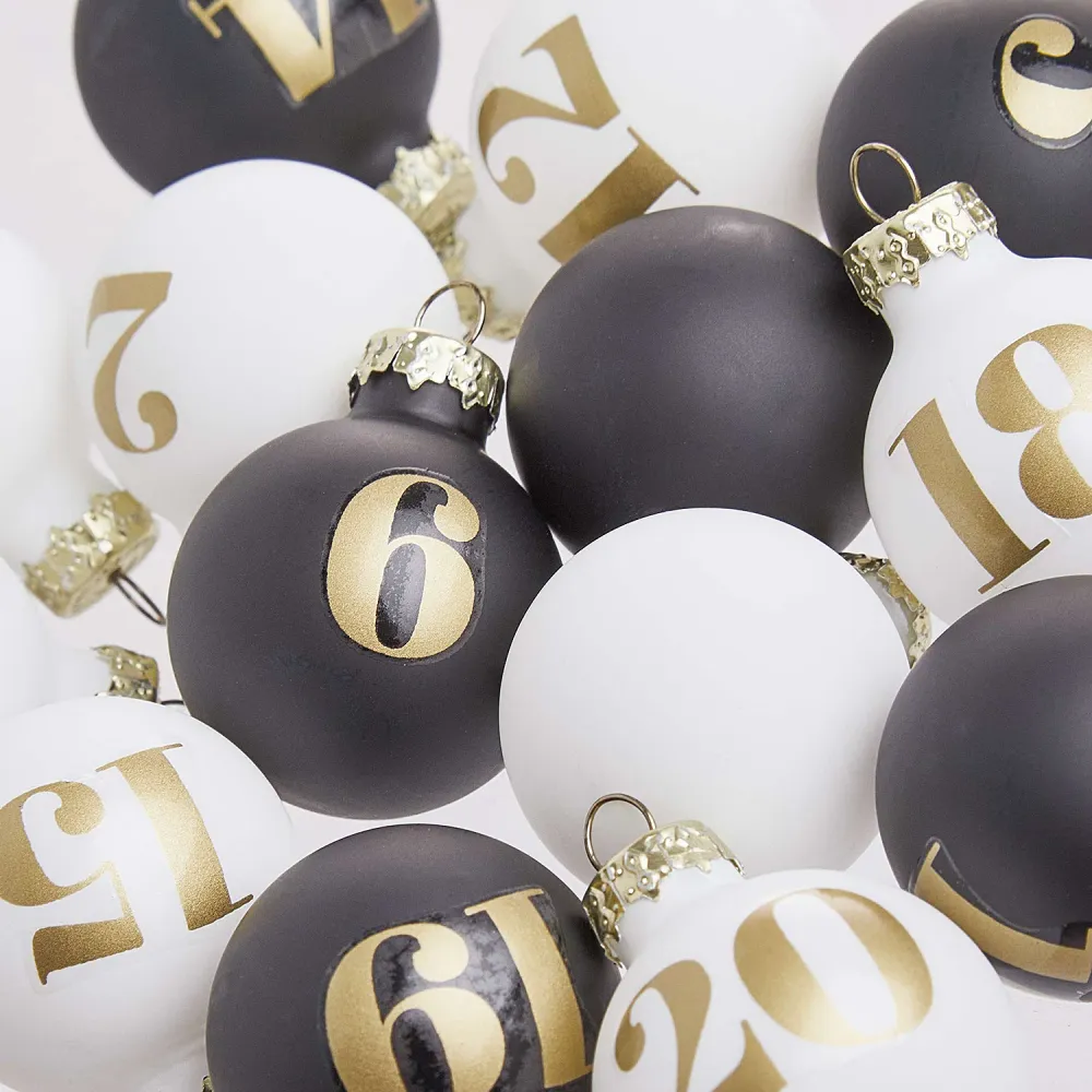 ADVENT set 24 globuri Ø3cm alb/negru