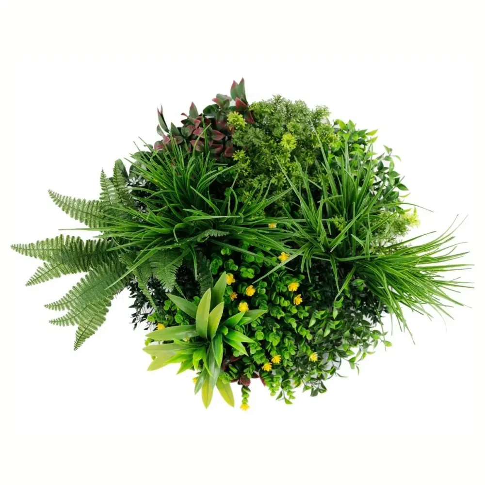 Aranjament decorativ, de perete, cu ramă din aluminiu și plante artificiale Naimeed D7468, diametru 50 cm