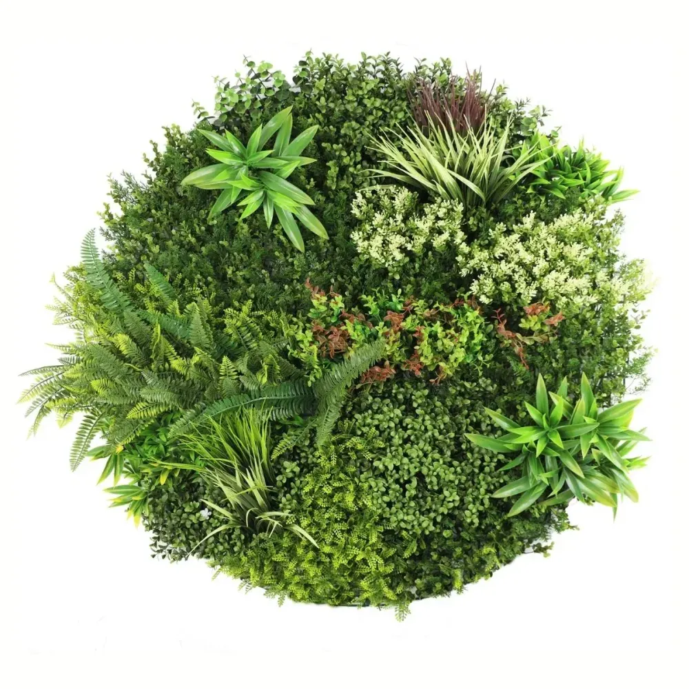 Aranjament decorativ, de perete, cu ramă din aluminiu și plante artificiale Naimeed D7463, diametru 100 cm