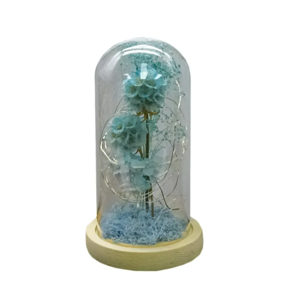 Aranjament floral cupola de sticla, lumina Led, D4024, Blue