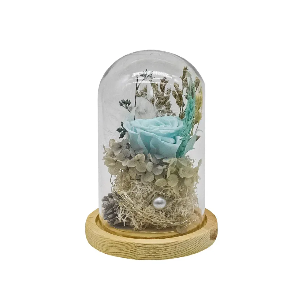 Aranjament floral cupola de sticla, lumina Led, D4034, Blue
