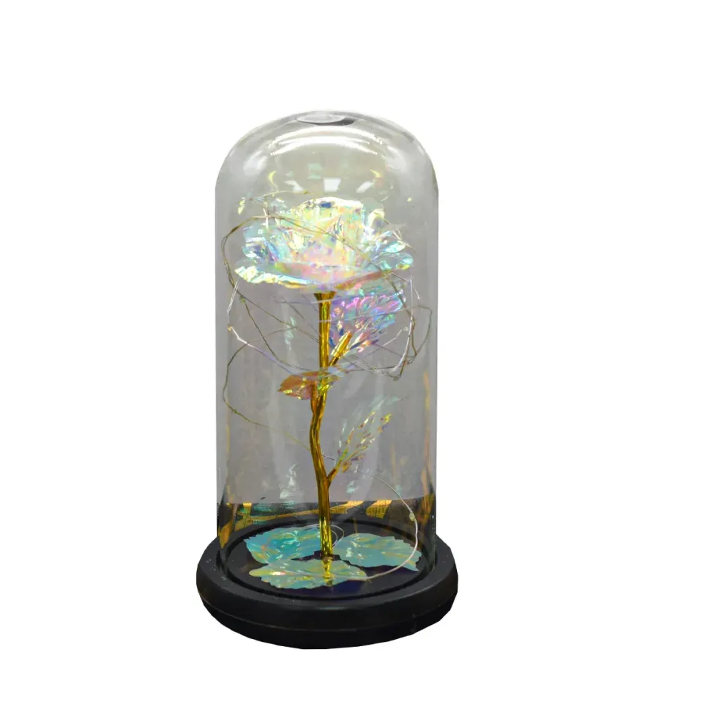 Aranjament floral cupola de sticla, lumina Led, D4042, Alb