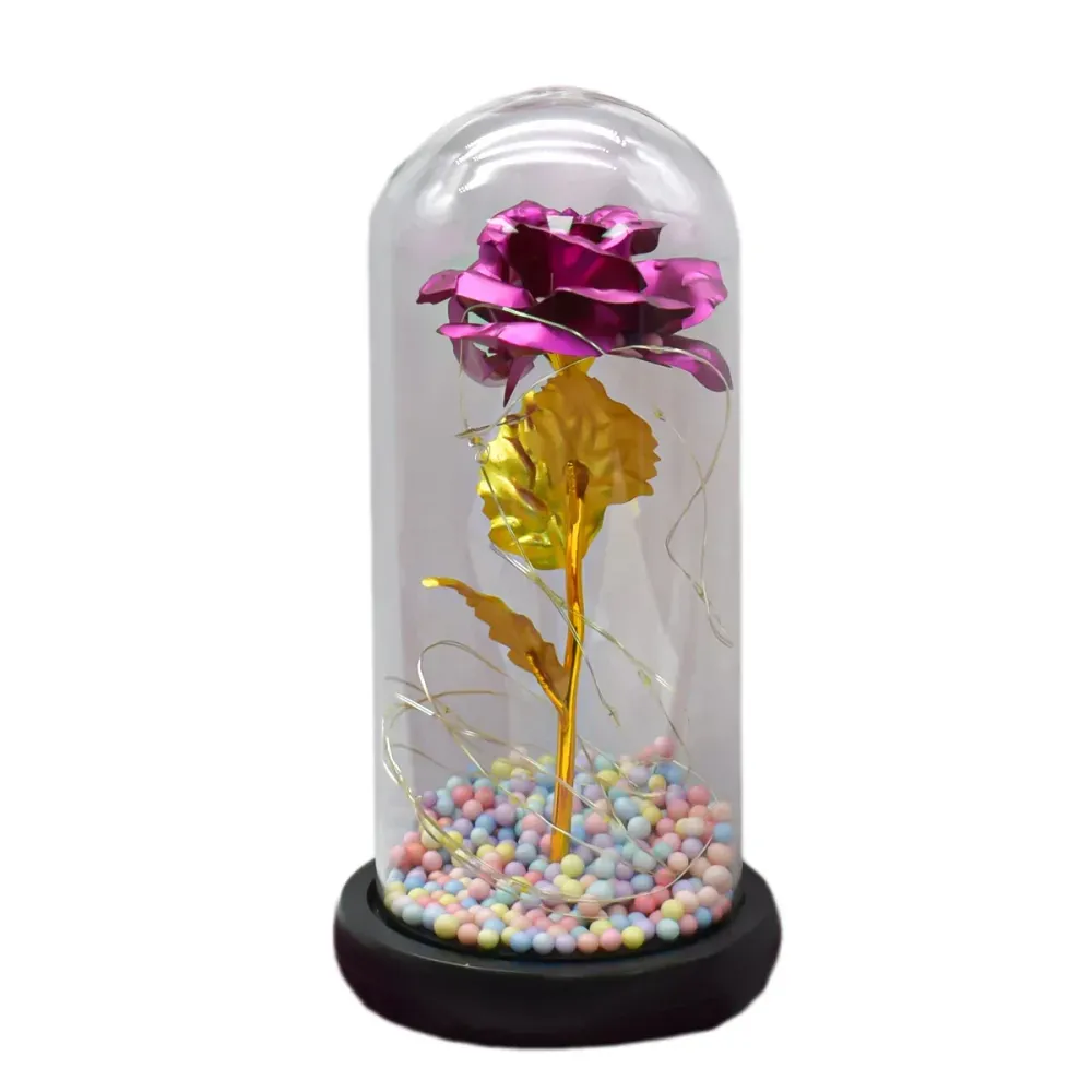 Aranjament floral cupola de sticla, lumina Led, D4041, Roz