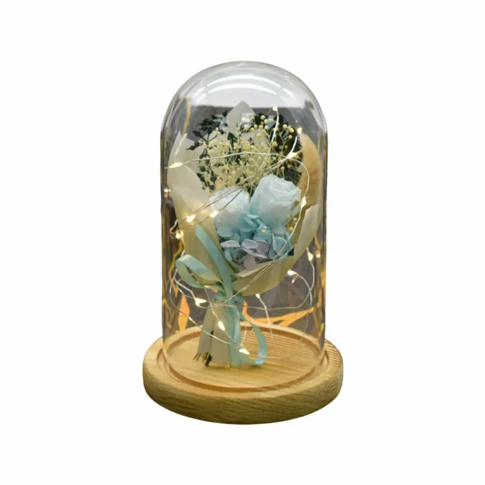 Aranjament floral cupola de sticla, lumina Led, D4040, Blue
