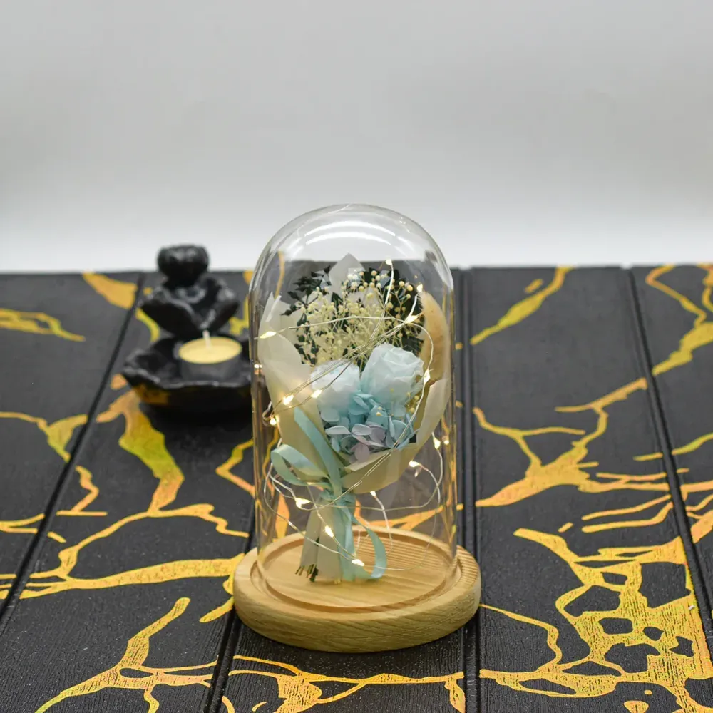 Aranjament floral cupola de sticla, lumina Led, D4040, Blue