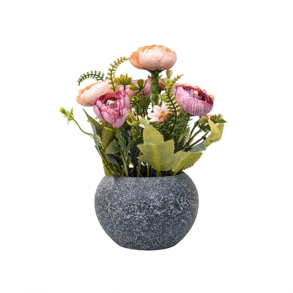 Aranjament floral, ghiveci din ceramica, H 20, model trandafiri, culoare ghiveci gri / ZTS 8057
