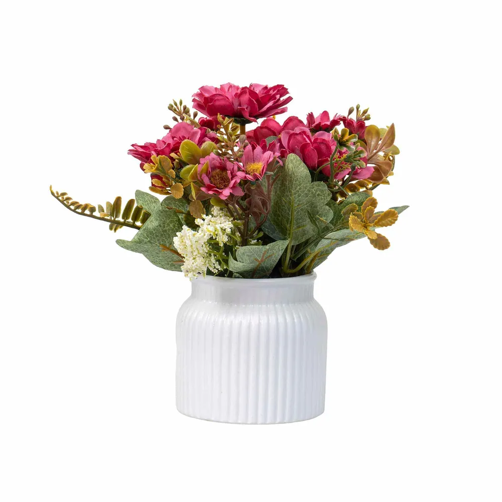 Aranjament floral, ghiveci din ceramica, H 20, model crizantema, culoare roz / ZTS 8056