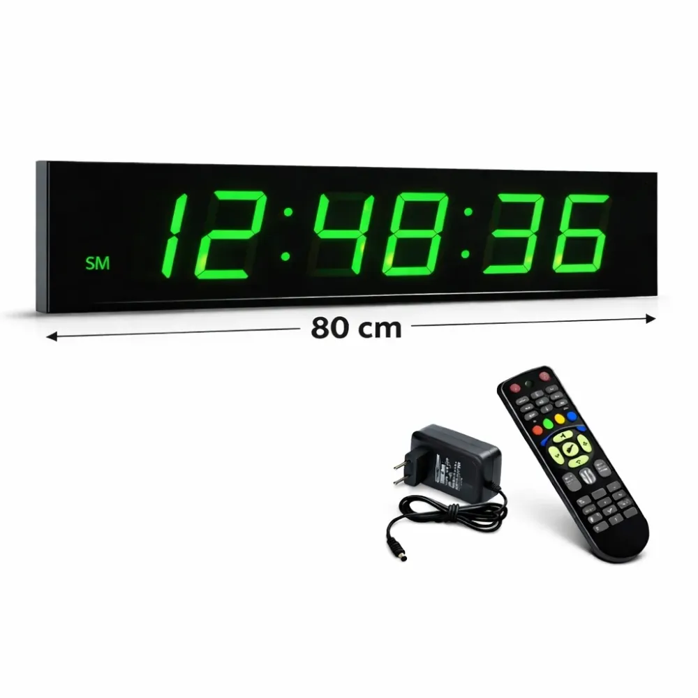 Ceas Digital Mare de Masă și Perete 70cm cu Afișaj LED Verde, Alarmă, Cronometru și Telecomandă – Ideal pentru Săli de Spo...