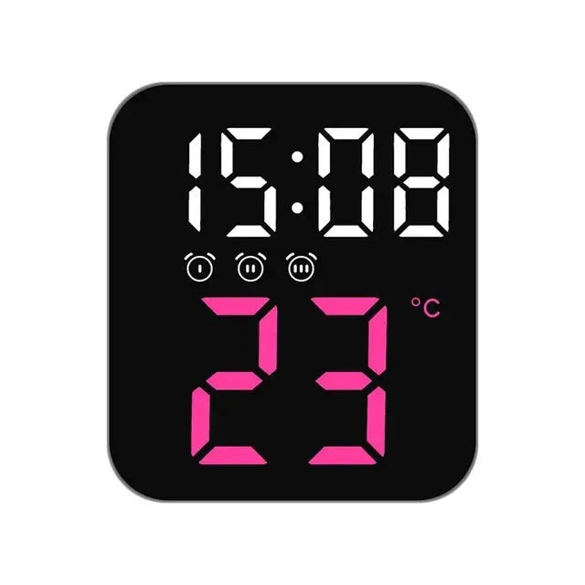 Ceas Digital de Masă cu LED Mov – 3 Alarme, Calendar, Temperatura, Funcție Snooze și Mod de Noapte cu 2 Trepte de Intensitate