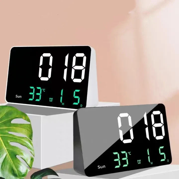 Ceas Digital de Masă cu LED Verde – Alarma, Calendar, Temperatura și Ecran Oglindă, Funcție Snooze și Mod de Noapte pentru...