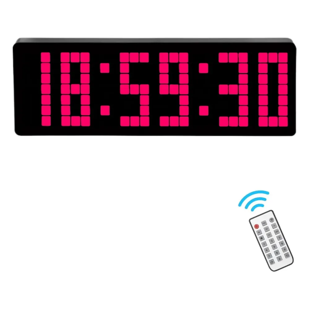 Ceas Digital de Masă și Perete 32cm cu Afișaj LED Roz – Cronometru, Timer, Calendar, Alarmă, Termometru, Funcție Snooze și...