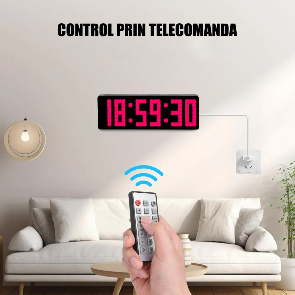 Ceas Digital de Masă și Perete 32cm cu Afișaj LED Roz – Cronometru, Timer, Calendar, Alarmă, Termometru, Funcție Snooze și...
