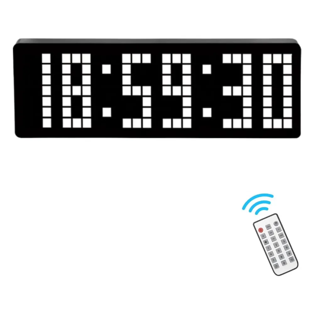 Ceas Digital de Masă și Perete 32cm cu LED Alb – Cronometru, Timer, Calendar, Alarmă, Termometru și Funcție Snooze, Teleco...