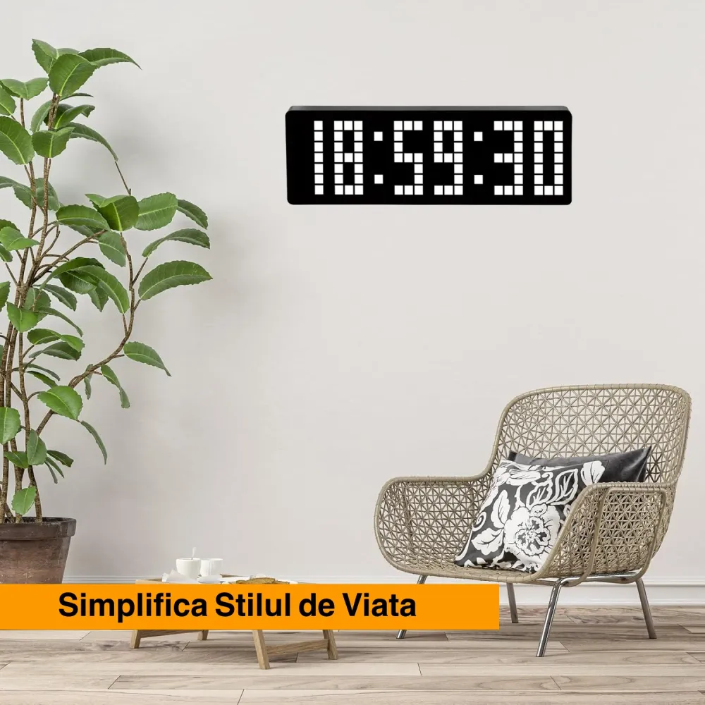 Ceas Digital de Masă și Perete 32cm cu LED Alb – Cronometru, Timer, Calendar, Alarmă, Termometru și Funcție Snooze, Teleco...