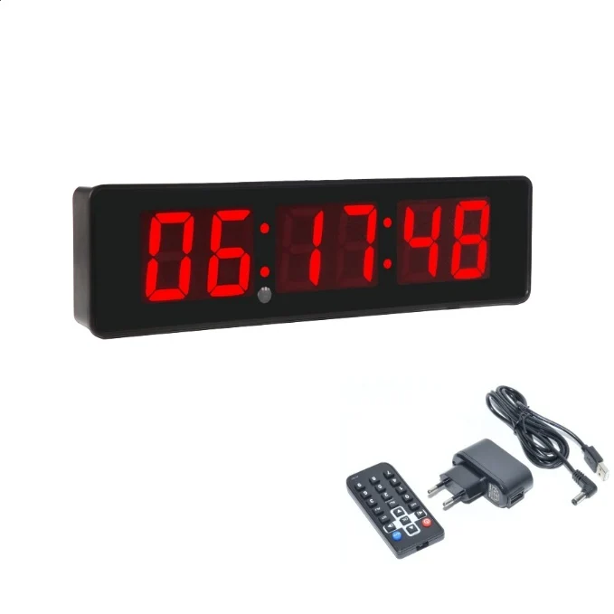 Ceas Digital de Masă și Perete 34x9cm cu LED Roșu – Cronometru, Timer, Alarmă și Luminozitate Ajustabilă pentru Birou sau...