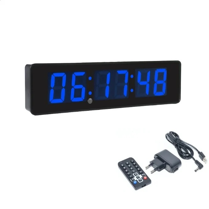 Ceas Digital de Masă și Perete 34x9cm cu LED Albastru – Cronometru, Timer și Alarmă cu Luminozitate Ajustabilă pentru Biro...