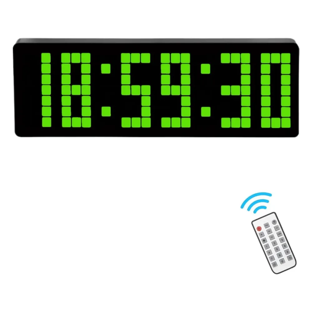Ceas Digital de Masă și Perete cu Afișaj LED Verde, Cronometru, Timer, Calendar, Alarmă și Termometru – Funcție Snooze, Te...