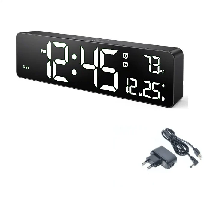 Ceas Digital de Masă și Perete cu LED Alb – Cronometru, Timer, Alarma, Funcție Snooze, Temperatură și Luminozitate Ajustab...