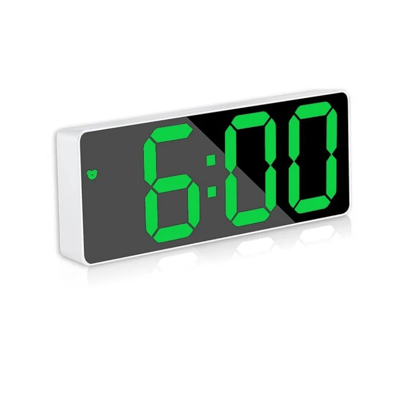 Ceas Electronic de Masă Alb cu LED Verde – Afișaj cu Temperatură, Alarmă și Comandă Vocală, 2 Trepte de Lumina, Dimensiuni...