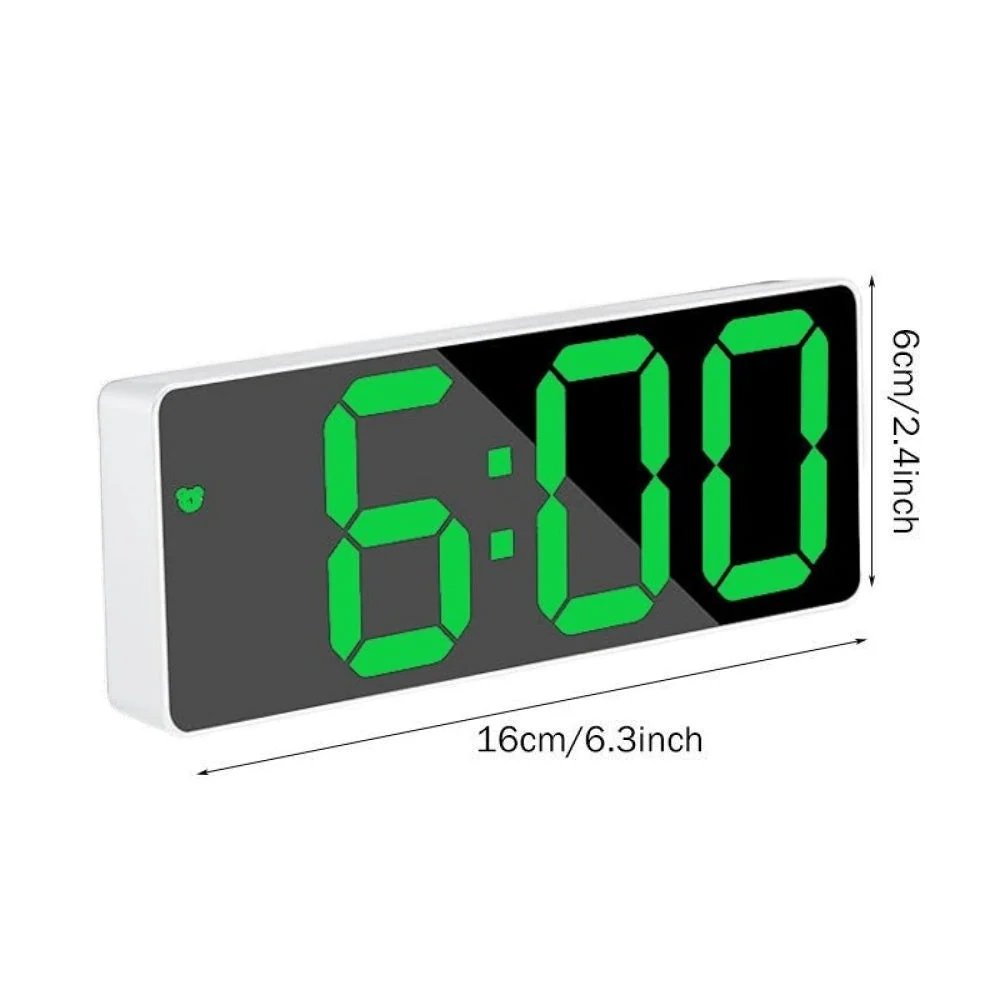 Ceas Electronic de Masă Alb cu LED Verde – Afișaj cu Temperatură, Alarmă și Comandă Vocală, 2 Trepte de Lumina, Dimensiuni...