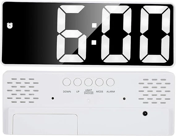 Ceas Electronic de Masă Alb cu LED Verde – Afișaj cu Temperatură, Alarmă și Comandă Vocală, 2 Trepte de Lumina, Dimensiuni...