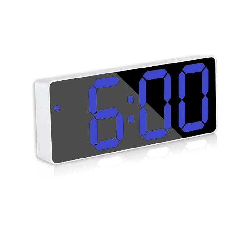 Ceas Electronic de Masă cu LED Albastru, Termometru, Alarmă și Comandă Vocală – Dimensiuni 160x60x25mm, Adaptor Inclus, De...