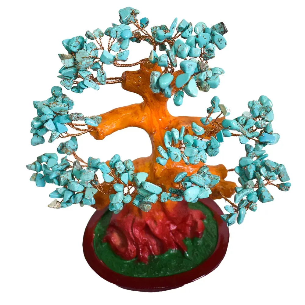 Copac Feng Shui cu Pietre Semipretioase de Turcoaz, Suport Ceramic, Naimeed D3013B, Inaltime 22cm