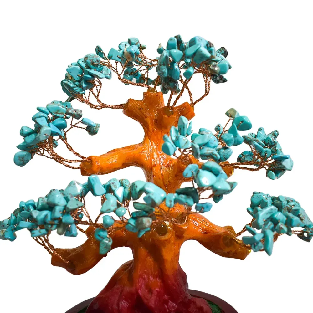 Copac Feng Shui cu Pietre Semipretioase de Turcoaz, Suport Ceramic, Naimeed D3013B, Inaltime 22cm