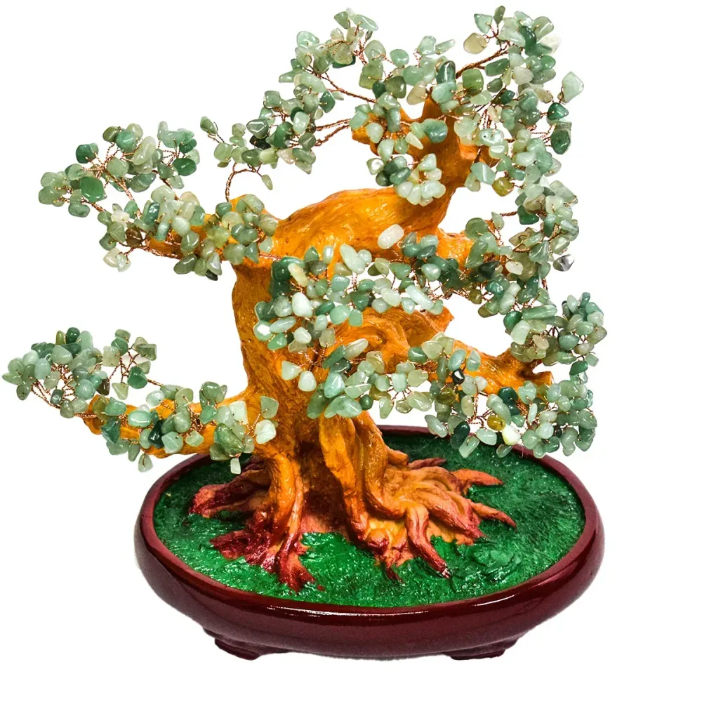 Copacel Feng Shui cu Pietre de Aventurin, Suport Ceramic, Naimeed, D4625-Verde, Inaltime 30cm