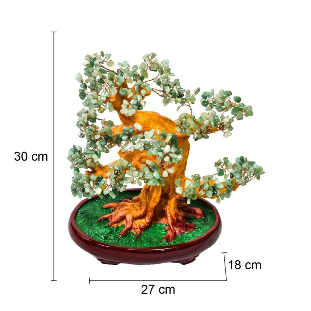 Copacel Feng Shui cu Pietre de Aventurin, Suport Ceramic, Naimeed, D4625-Verde, Inaltime 30cm