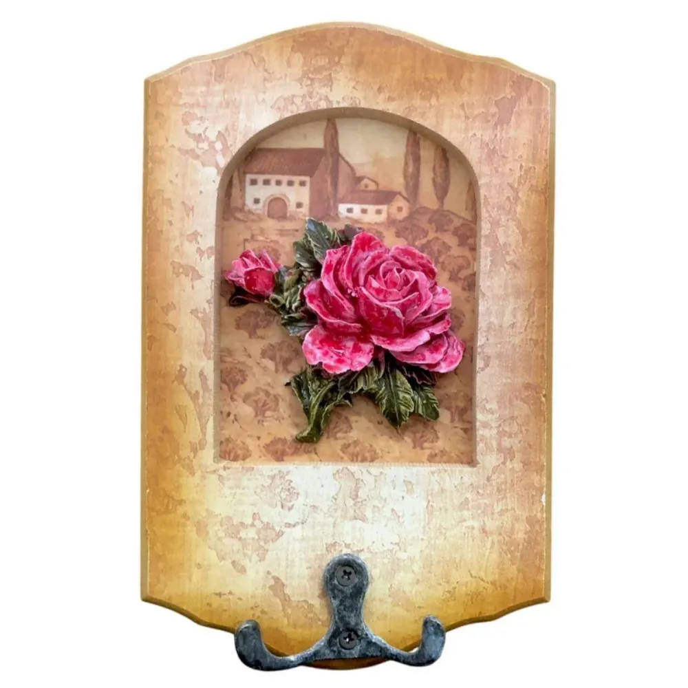 Cuier decorativ cu carlig dublu, Naimeed D50-3, 11x17x0.8 cm, Maro