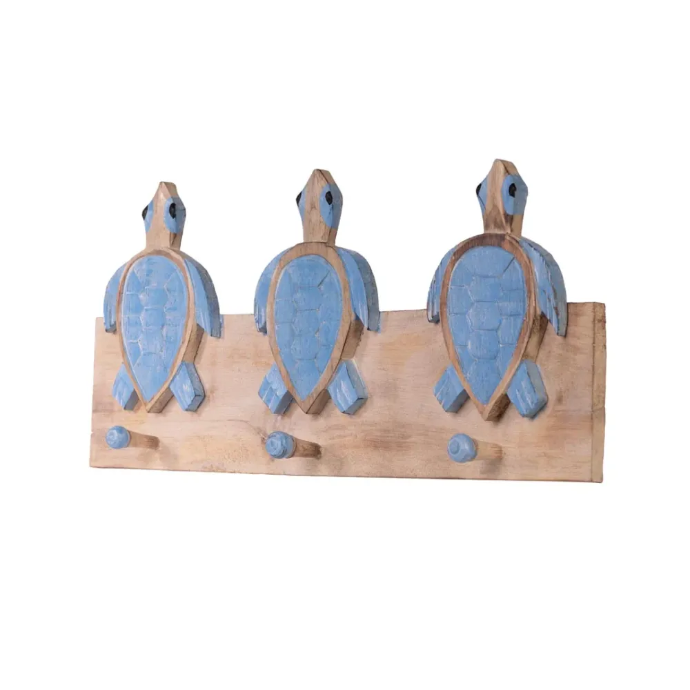 Cuier de perete testoase bleu din lemn de albasia