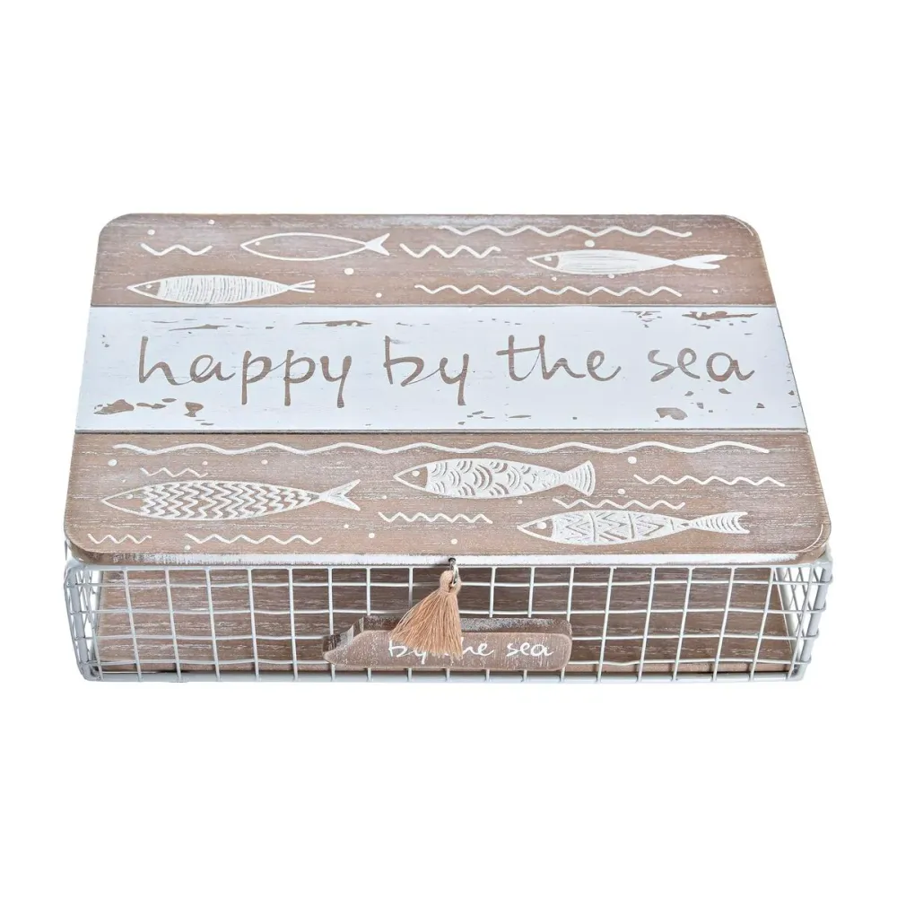 Cutie Decorativă DKD Home Decor Alb Maro Lemn Metal 24 x 16 x 6 cm