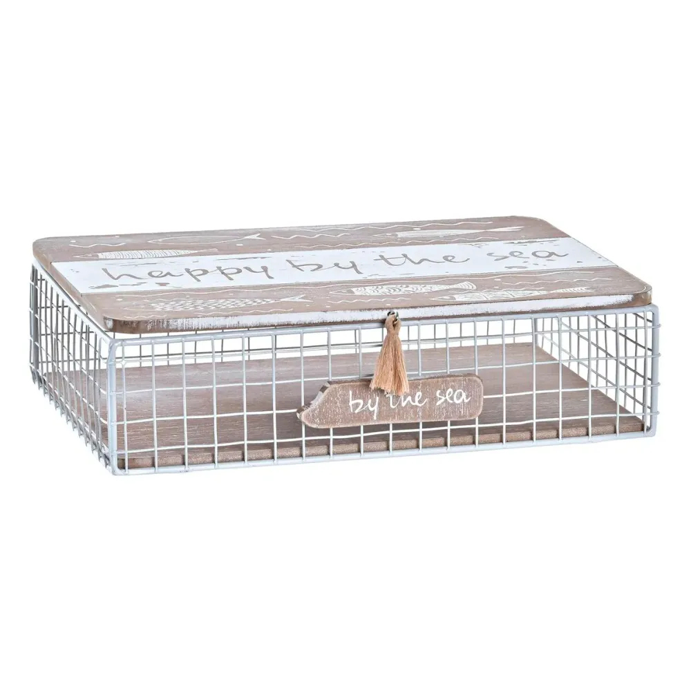 Cutie Decorativă DKD Home Decor Alb Maro Lemn Metal 24 x 16 x 6 cm