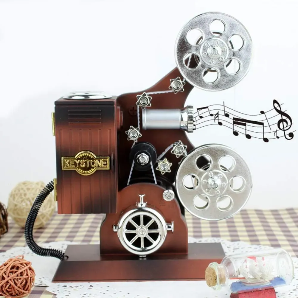 Cutie muzicala retro tip proiector de film, 20x6x16 plastic, maro
