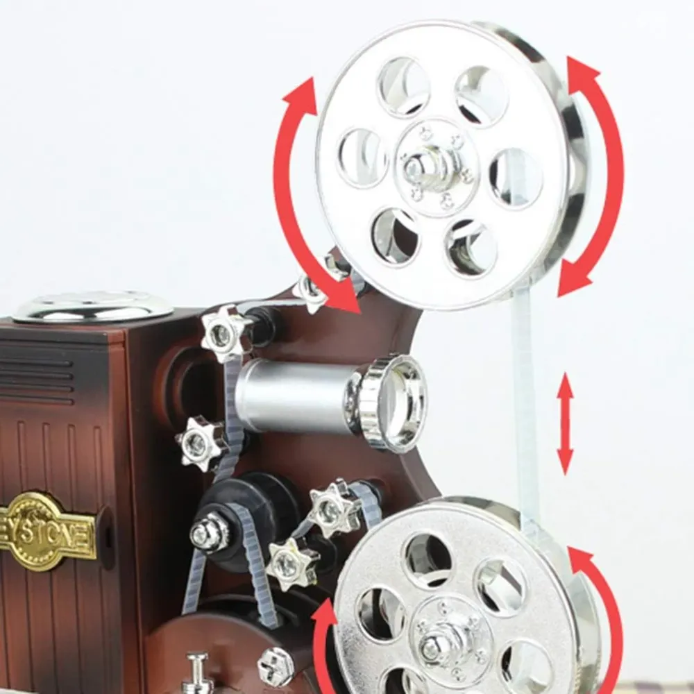 Cutie muzicala retro tip proiector de film, 20x6x16 plastic, maro