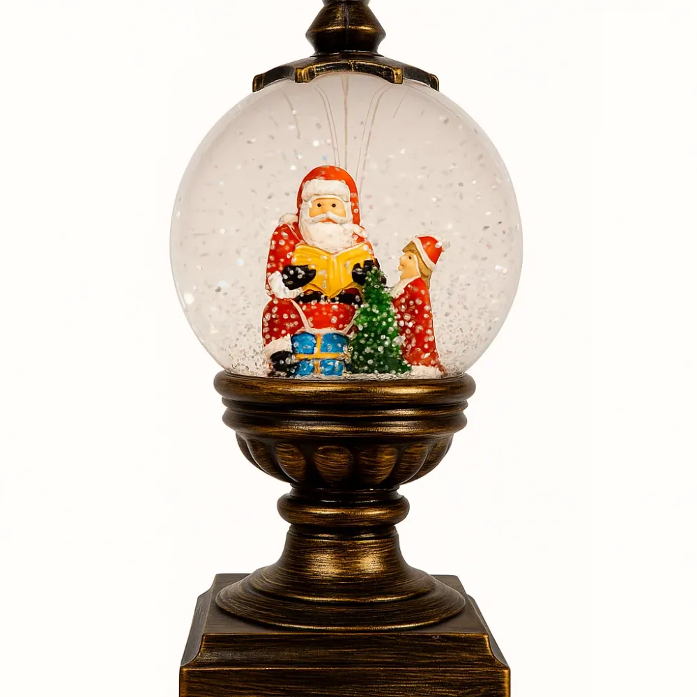 Decoratiune Craciun, Tip Felinar, Glob 12 cm, Figurine Mos Craciun, copil si brad, 3 Moduri, Functie Muzicala, Zapada Misc...