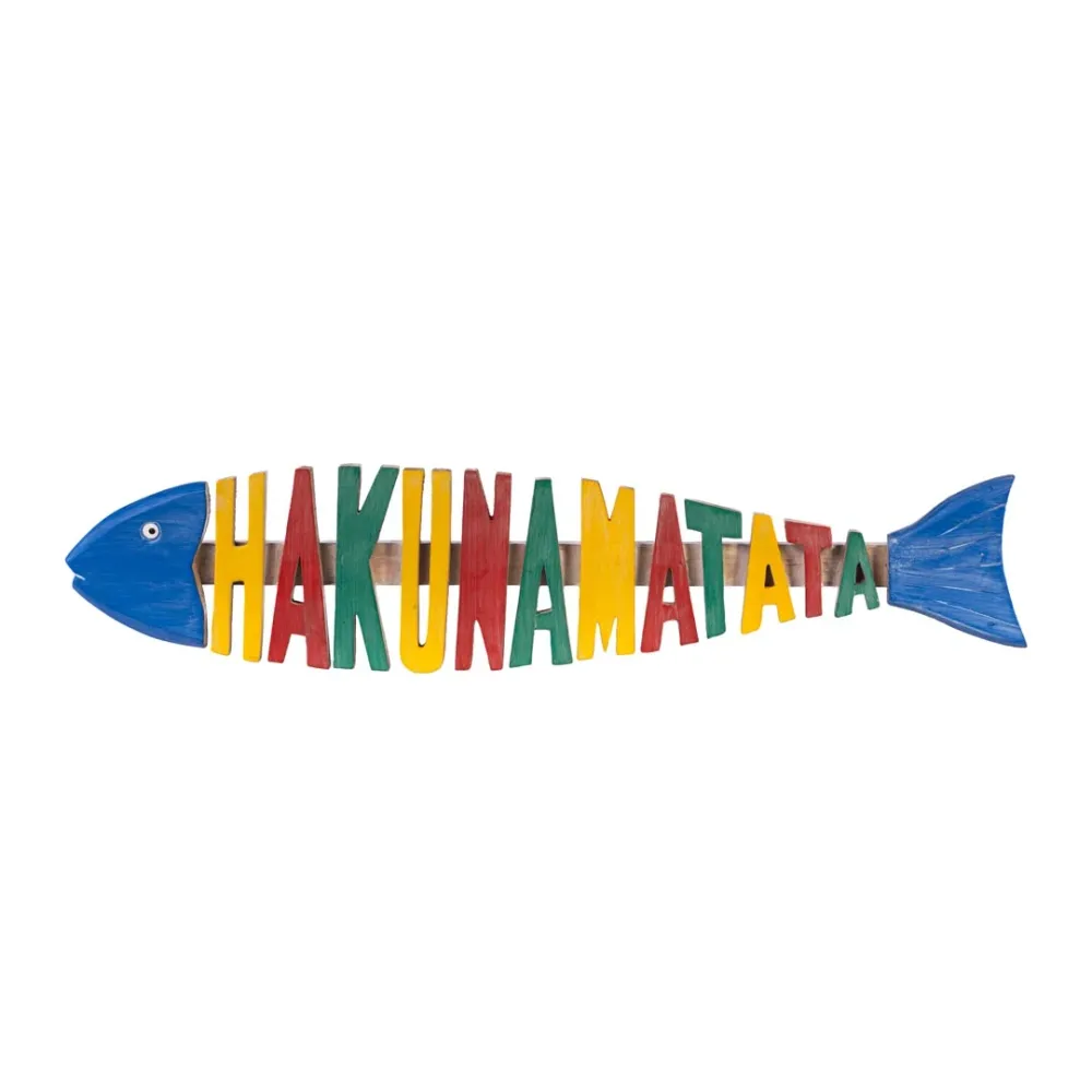 Decoratiune perete multicolora din lemn de albasia Hakuna Matata