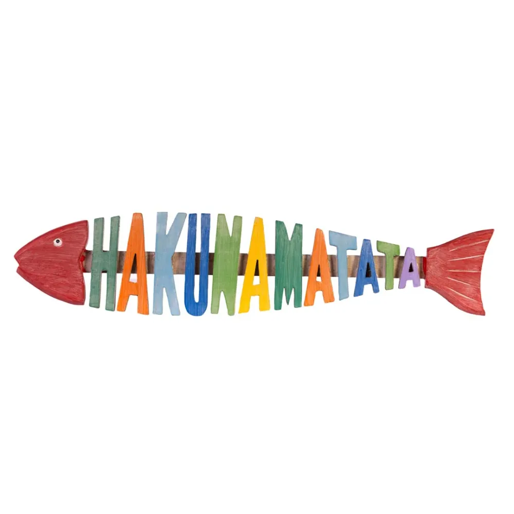 Decoratiune perete multicolora din lemn de albasia Hakuna Matata