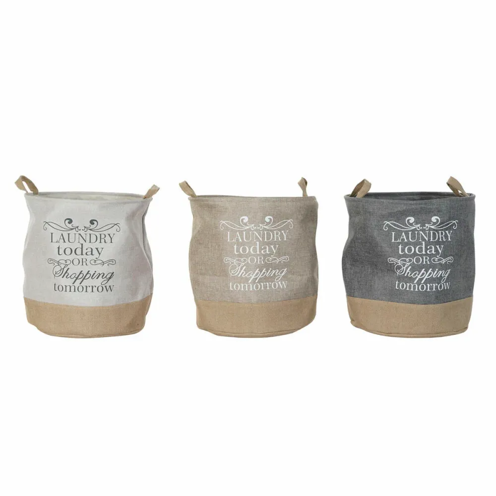 Coș DKD Home Decor Bej Gri Maro Deschis 39 x 39 x 41 cm Poliester (3 Unități) (3 Piese)