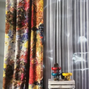Draperie Costa Rica 01, tip dimout, model abstract multicolor, lățime 1,50 m