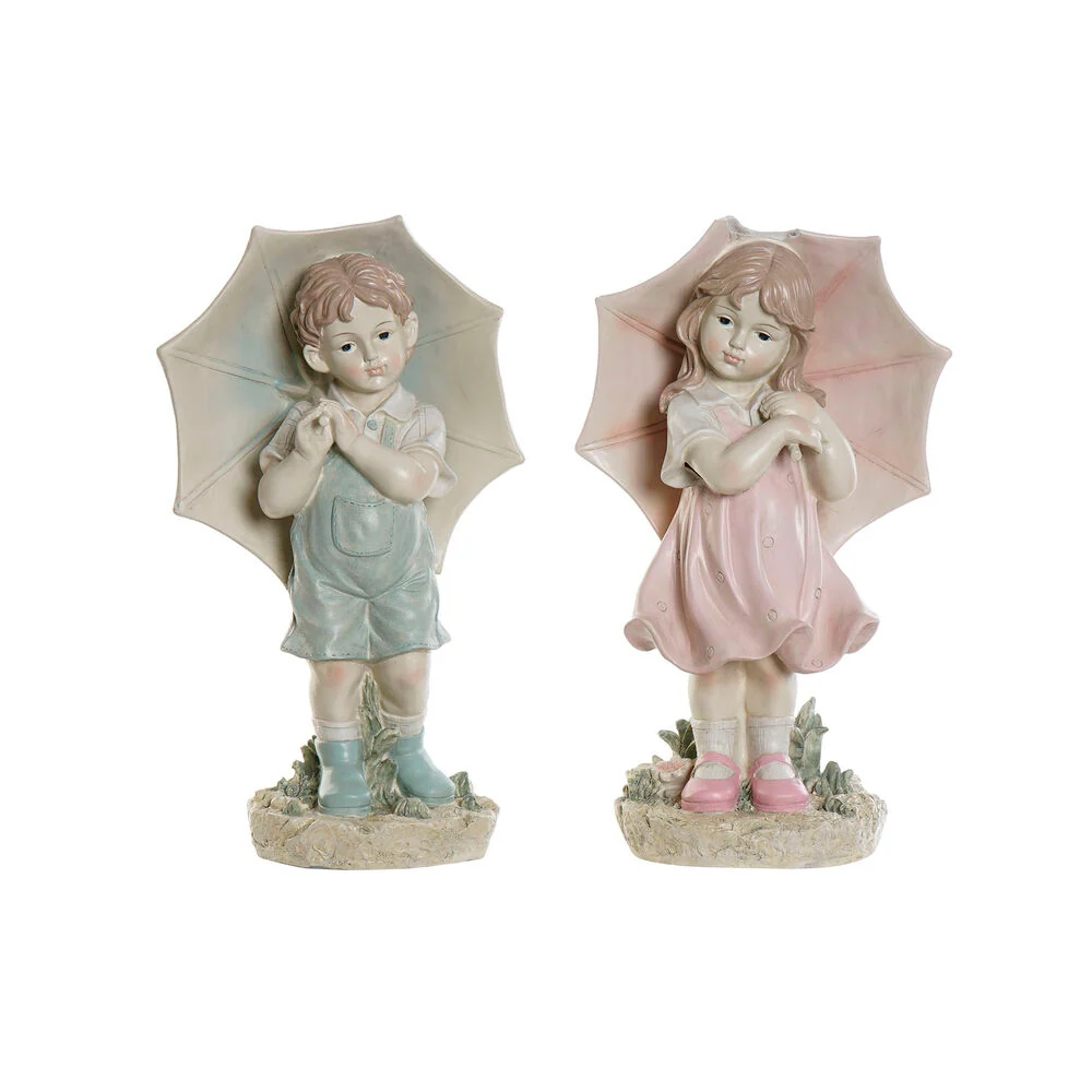 Figură Decorativă DKD Home Decor 28 x 20 x 48,5 cm Albastru Roz Copil (2 Unități)
