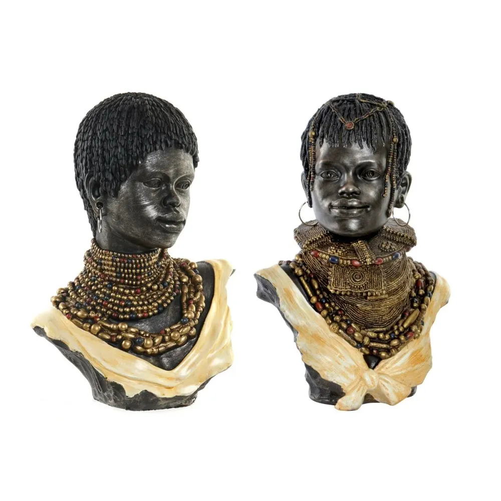 Figură Decorativă DKD Home Decor Africană 26 x 20 x 42 cm Negru Bej Colonial (2 Unități)