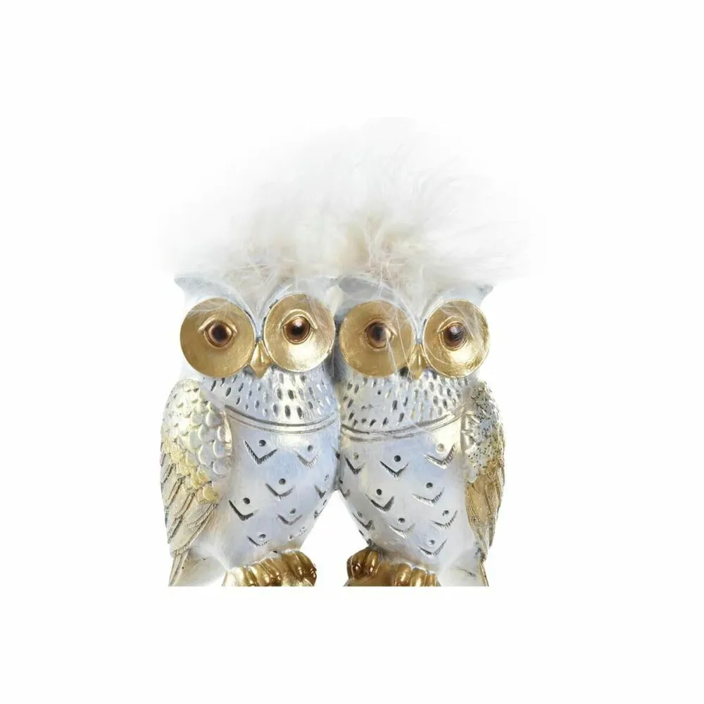 Figură Decorativă DKD Home Decor Alb Auriu* Bufnițe 10 x 8 x 7 cm