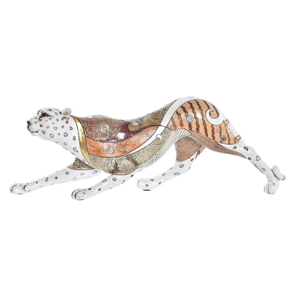 Figură Decorativă DKD Home Decor Alb Multicolor Portocaliu Alb/Portocaliu Leopard Colonial 30 x 40 cm 37 x 10 x 13 cm
