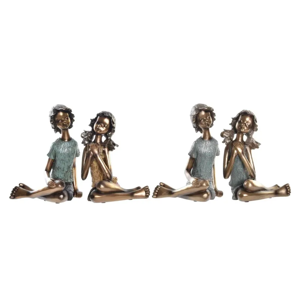 Figură Decorativă DKD Home Decor 17 x 13 x 22 cm Roșu Auriu* Turquoise Băieți (2 Unități)