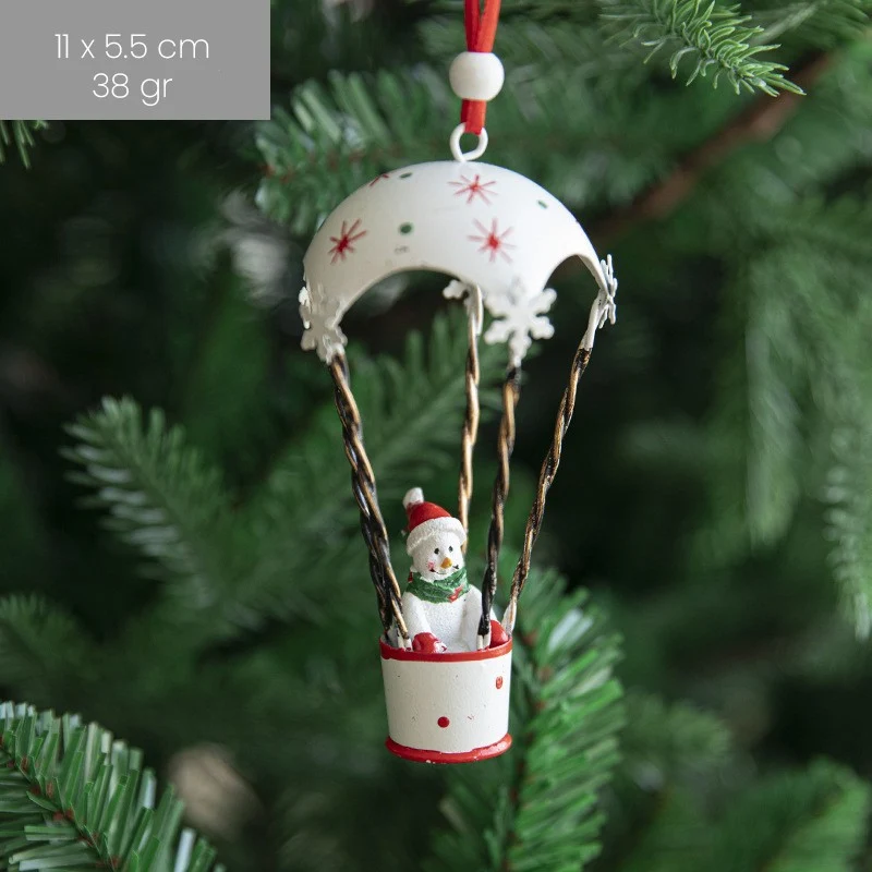 Figurina pentru Brad de Craciun, Vivimall, Model Om de Zapada Balon cu Aer Cald, Ornament pentru Brad, din Metal, 11 x 5.5...