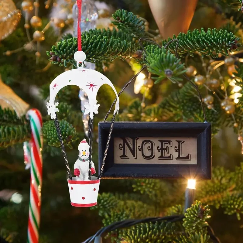 Figurina pentru Brad de Craciun, Vivimall, Model Om de Zapada Balon cu Aer Cald, Ornament pentru Brad, din Metal, 11 x 5.5...