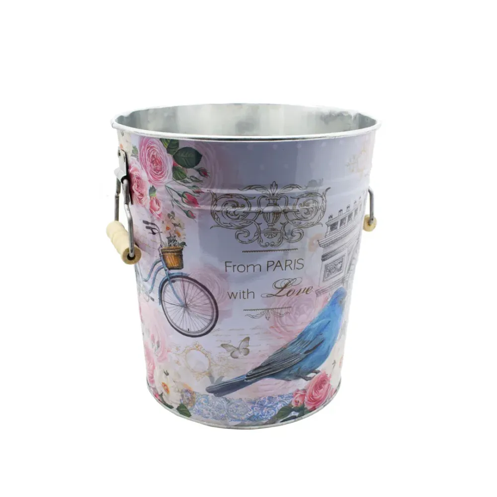 Galetusa decor cu capac din metal si manere din lemn, Naimeed D2644 FPWL, Multicolor, 23 x 17 cms